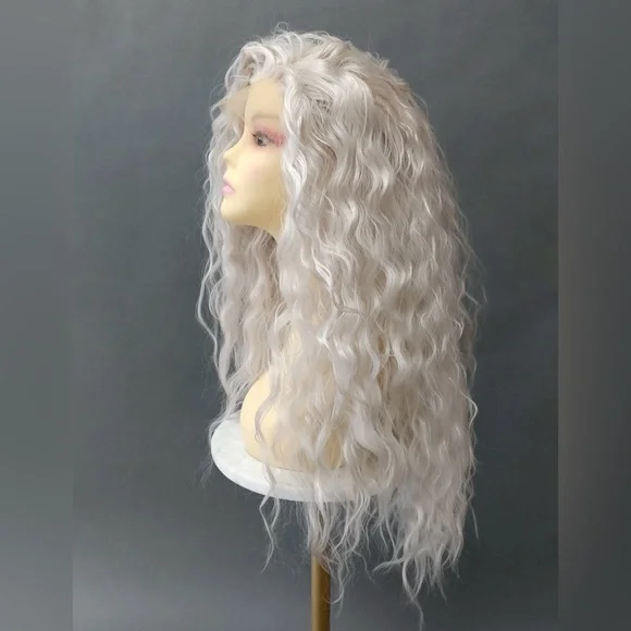 Lace Front Silver Gray Long Heat Resistant Wig - Picture 3 of 9